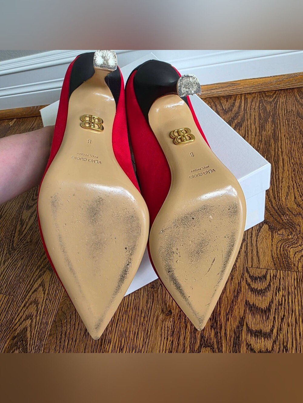 Beautiisoles Jenny Satin T-Strap Pumps Size 8M Red and Black - Picture 4 of 6